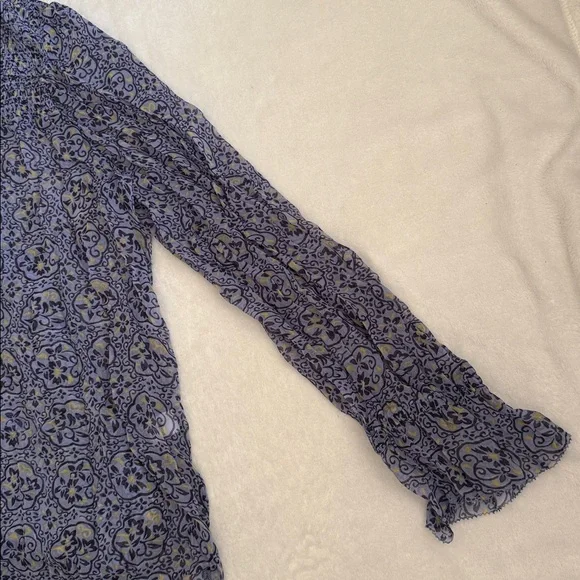 Sundance | Arabesque Smock & Ruffle Popover Cupro Boho Blouse Top Blue Iris (L) - Picture 7 of 16